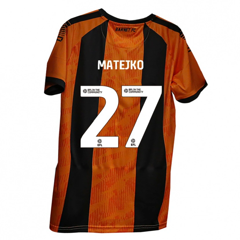 Danxen Børn Patrick Matejko #27 Orange Sort Hjemmebane Spillertrøjer 2025/26 Trøje T-Shirt