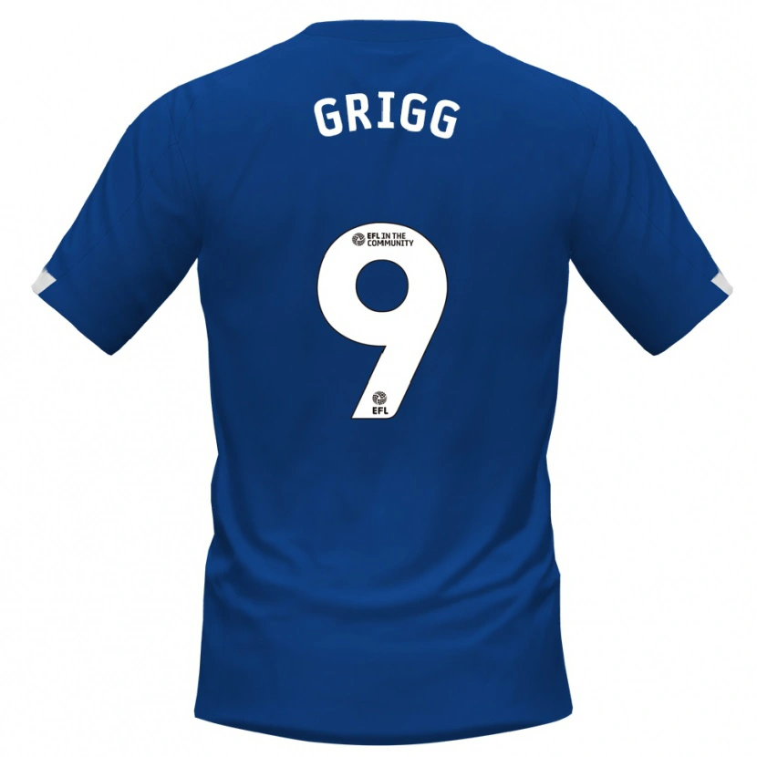 Danxen Børn Will Grigg #9 Blå Hvid Hjemmebane Spillertrøjer 2025/26 Trøje T-Shirt