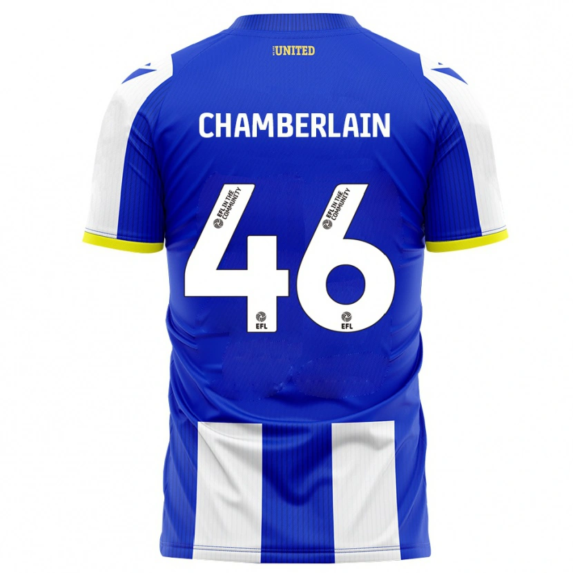 Danxen Børn Harrison Chamberlain #46 Blå Hvid Hjemmebane Spillertrøjer 2025/26 Trøje T-Shirt