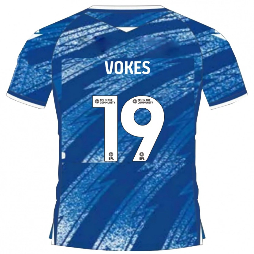 Danxen Børn Sam Vokes #19 Blå Hvid Hjemmebane Spillertrøjer 2025/26 Trøje T-Shirt