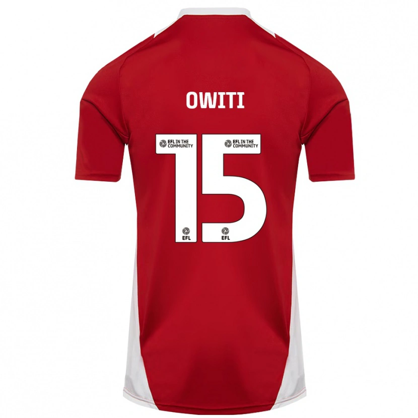 Danxen Børn Joseph Owiti #15 Rød Hvid Guld Hjemmebane Spillertrøjer 2025/26 Trøje T-Shirt