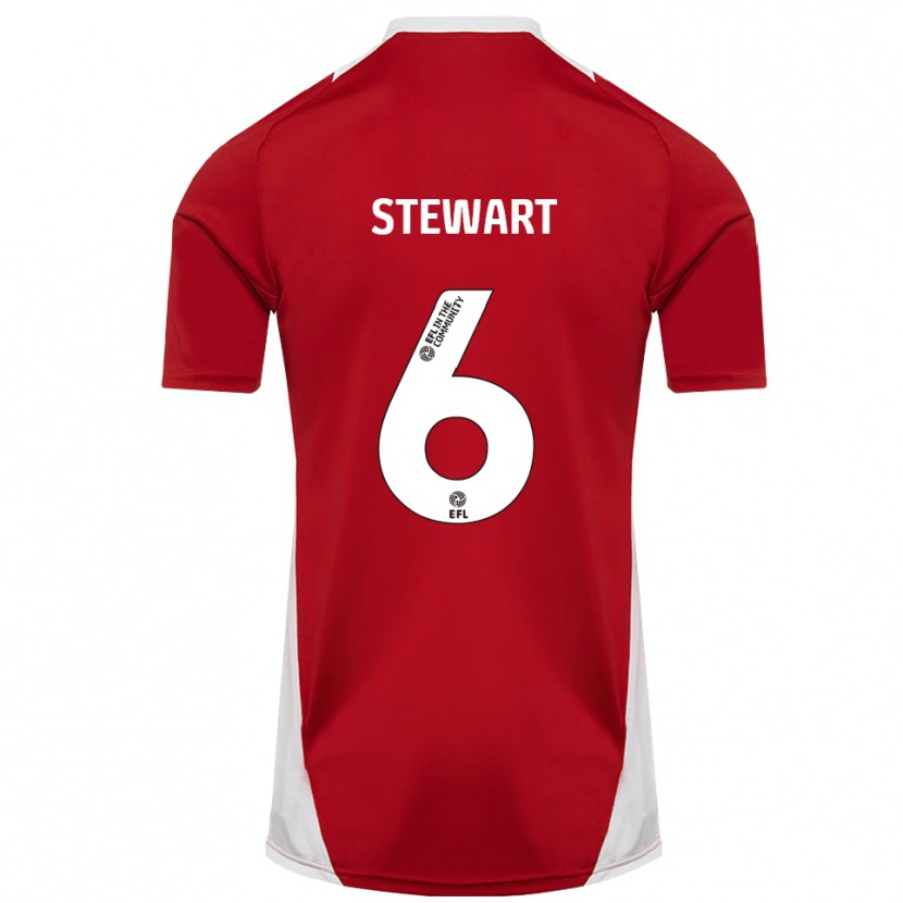 Danxen Børn Alistair Stewart #6 Rød Hvid Guld Hjemmebane Spillertrøjer 2025/26 Trøje T-Shirt