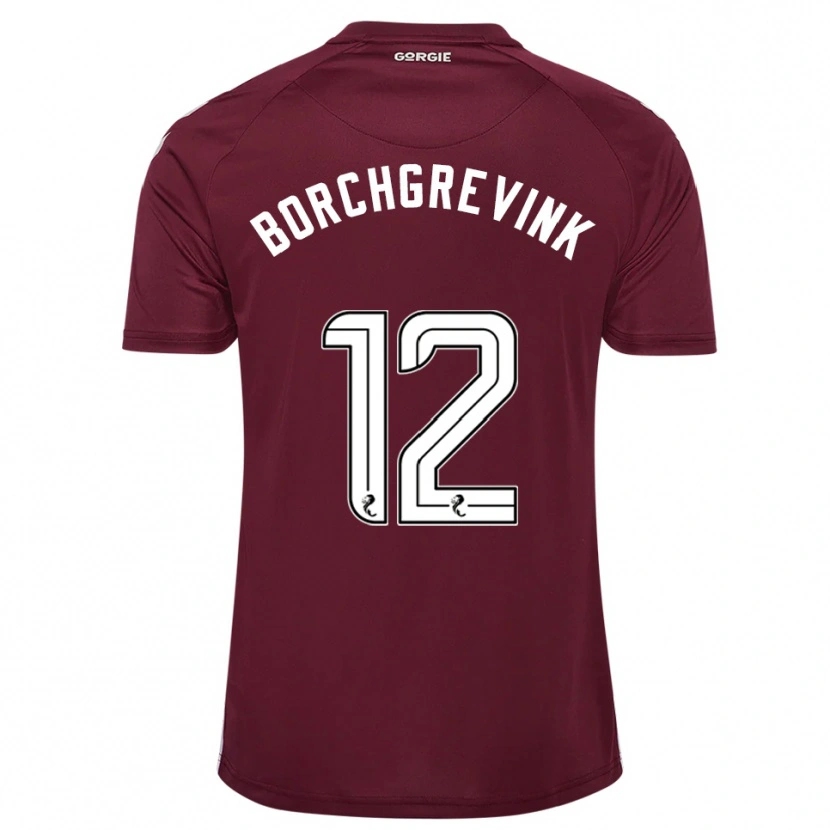 Danxen Børn Christian Borchgrevink #12 Burgunder Hvid Hjemmebane Spillertrøjer 2025/26 Trøje T-Shirt