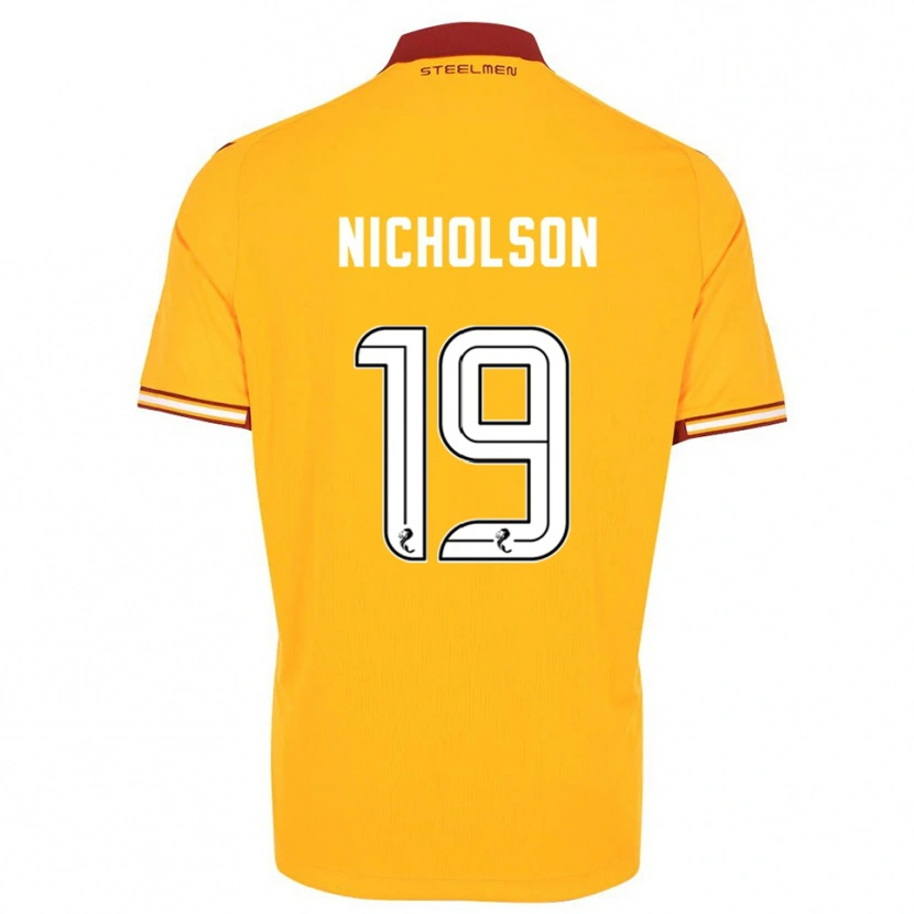 Danxen Børn Sam Nicholson #19 Gul Burgunder Hjemmebane Spillertrøjer 2025/26 Trøje T-Shirt