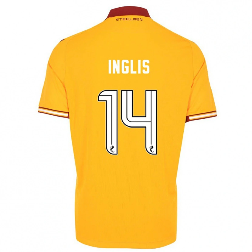 Danxen Børn Gill Inglis #14 Gul Burgunder Hjemmebane Spillertrøjer 2025/26 Trøje T-Shirt