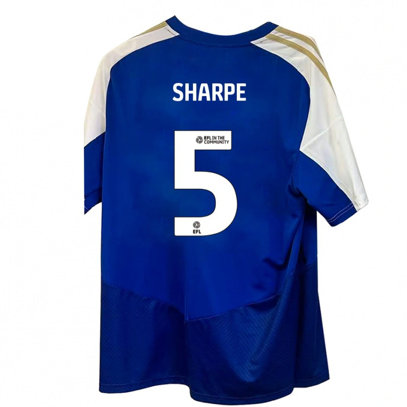 Danxen Børn Manfy Sharpe #5 Blå Hvid Guld Udebane Spillertrøjer 2025/26 Trøje T-Shirt