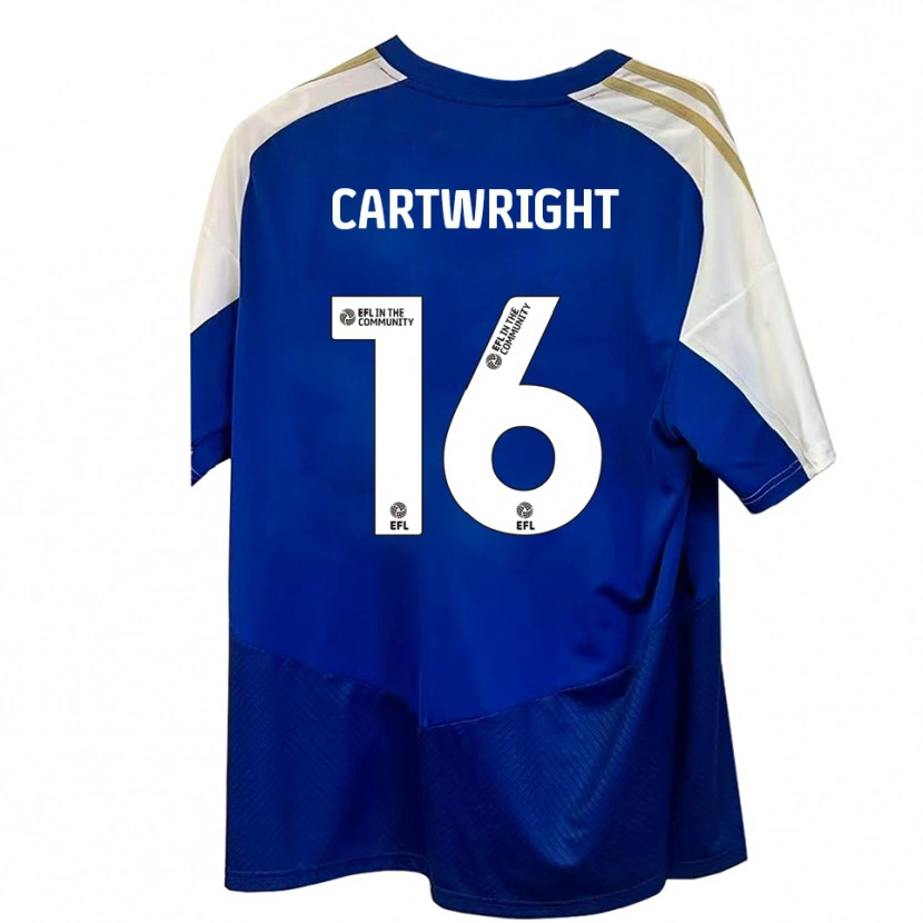 Danxen Børn Liam Cartwright #16 Blå Hvid Guld Udebane Spillertrøjer 2025/26 Trøje T-Shirt