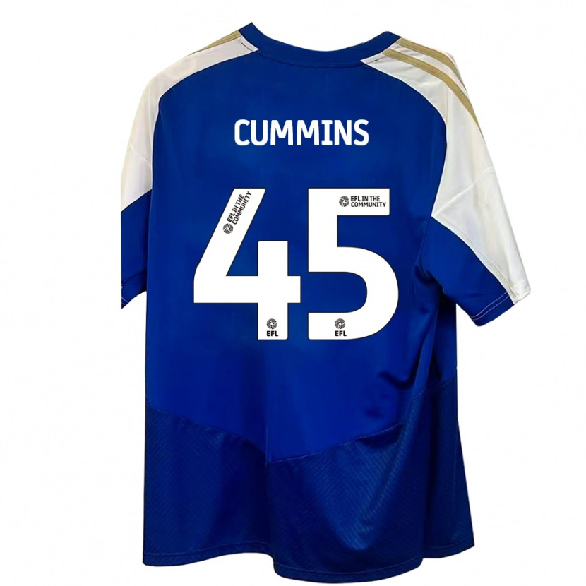 Danxen Børn Charlie Cummins #45 Blå Hvid Guld Udebane Spillertrøjer 2025/26 Trøje T-Shirt