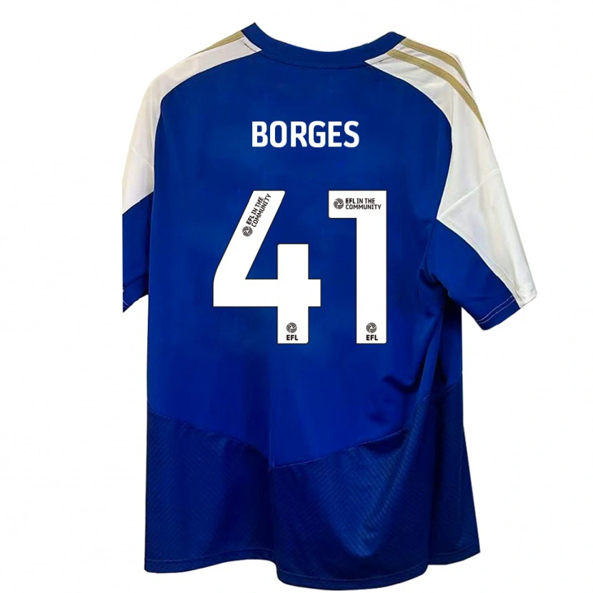 Danxen Børn Pedro Borges #41 Blå Hvid Guld Udebane Spillertrøjer 2025/26 Trøje T-Shirt