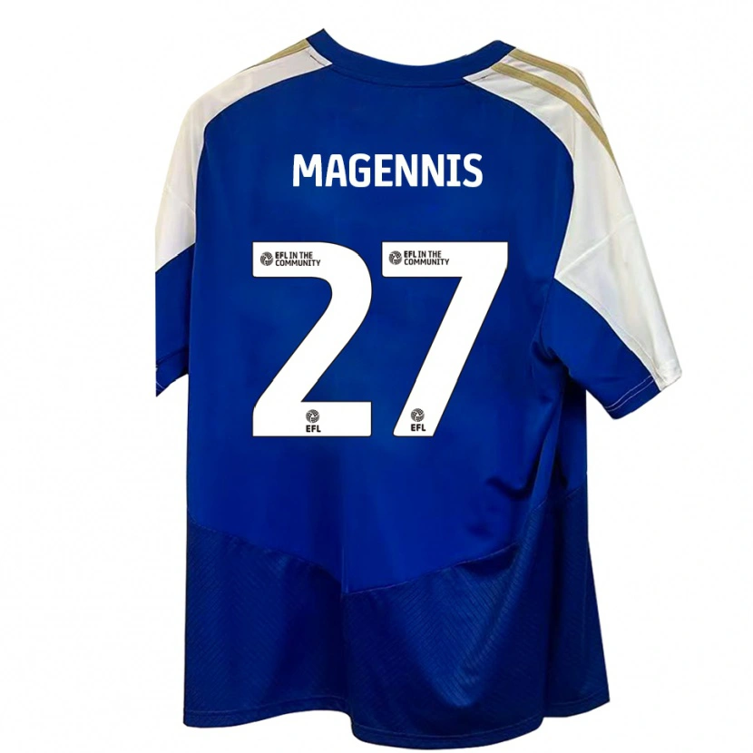 Danxen Børn Josh Magennis #27 Blå Hvid Guld Udebane Spillertrøjer 2025/26 Trøje T-Shirt