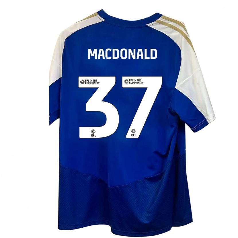 Danxen Børn Shaun Macdonald #37 Blå Hvid Guld Udebane Spillertrøjer 2025/26 Trøje T-Shirt