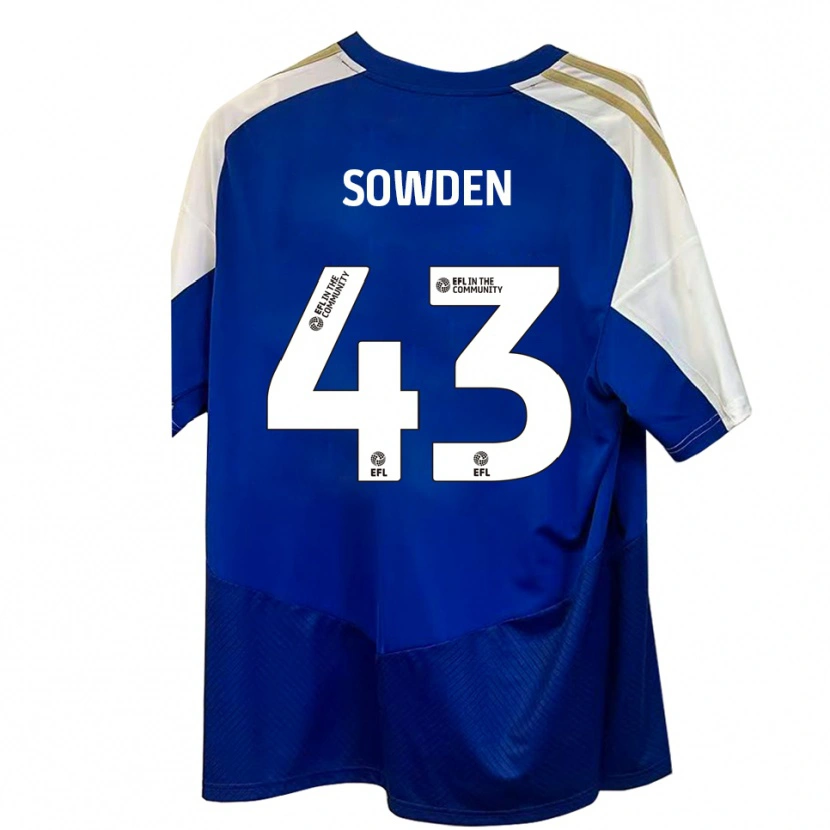 Danxen Børn Andrew Sowden #43 Blå Hvid Guld Udebane Spillertrøjer 2025/26 Trøje T-Shirt