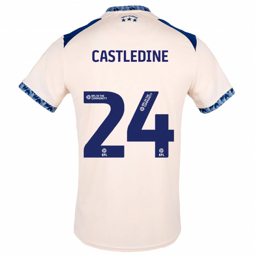 Danxen Børn Leo Castledine #24 Offwhite Marineblå Udebane Spillertrøjer 2025/26 Trøje T-Shirt