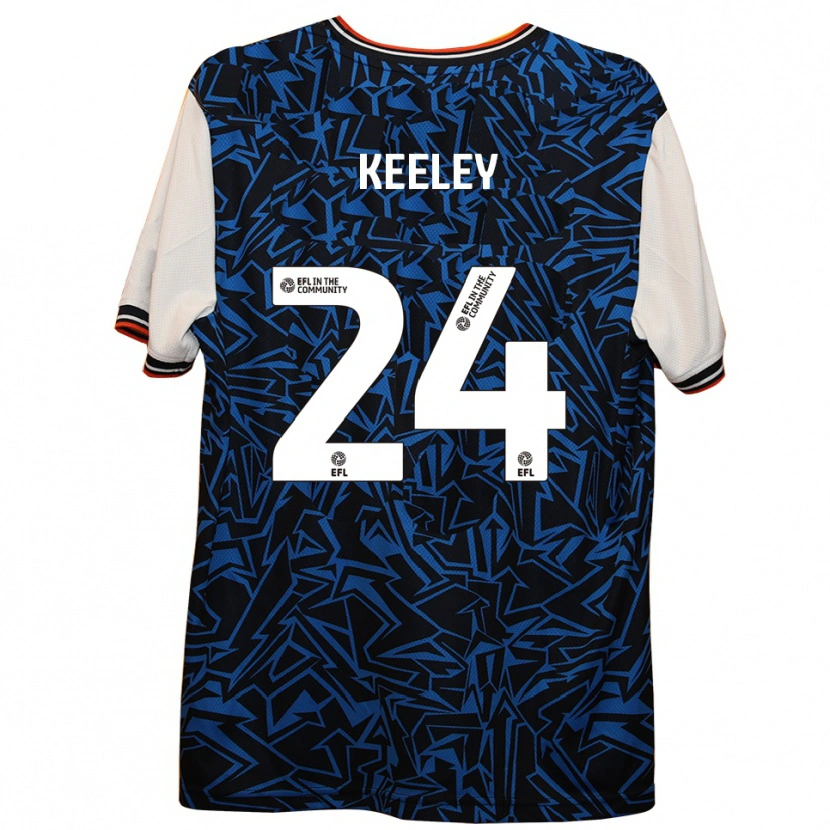 Danxen Børn Josh Keeley #24 Blå Sort Hvid Udebane Spillertrøjer 2025/26 Trøje T-Shirt