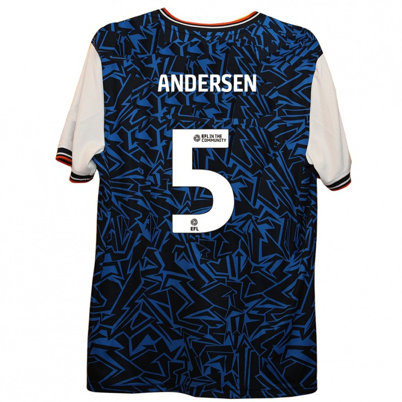 Danxen Børn Mads Andersen #5 Blå Sort Hvid Udebane Spillertrøjer 2025/26 Trøje T-Shirt