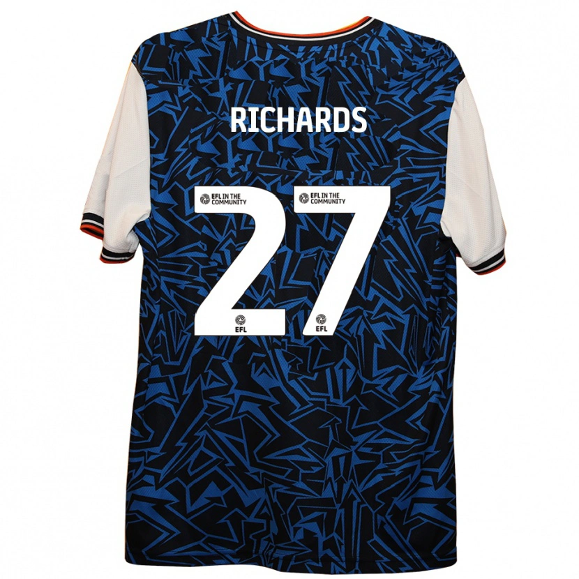 Danxen Børn Jake Richards #27 Blå Sort Hvid Udebane Spillertrøjer 2025/26 Trøje T-Shirt
