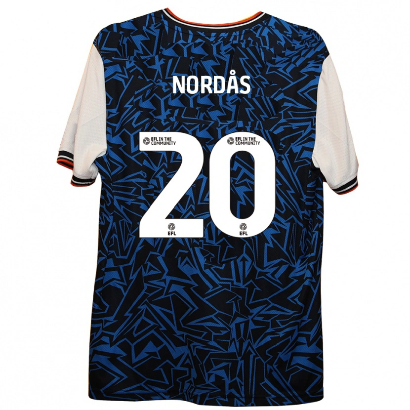 Danxen Børn Lasse Nordås #20 Blå Sort Hvid Udebane Spillertrøjer 2025/26 Trøje T-Shirt
