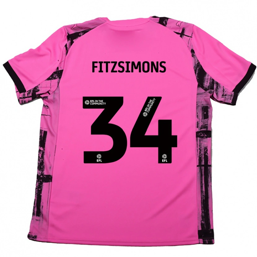 Danxen Børn Ross Fitzsimons #34 Rose Rød Sort Udebane Spillertrøjer 2025/26 Trøje T-Shirt