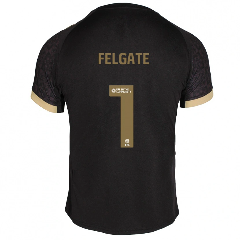 Danxen Børn Lily Felgate #1 Sort Guld Udebane Spillertrøjer 2025/26 Trøje T-Shirt