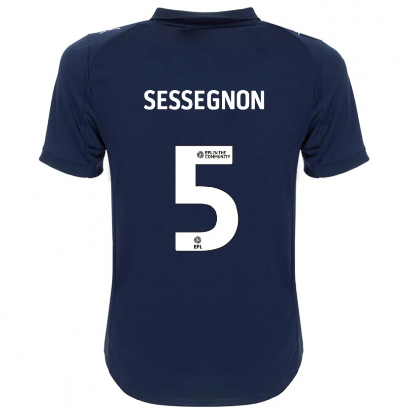 Danxen Børn Steven Sessegnon #5 Marineblå Hvid Udebane Spillertrøjer 2025/26 Trøje T-Shirt