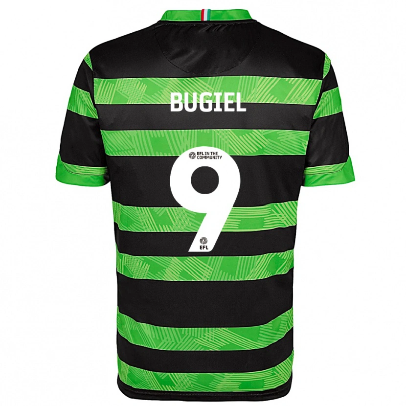 Danxen Børn Omar Bugiel #9 Sort Grøn Udebane Spillertrøjer 2025/26 Trøje T-Shirt