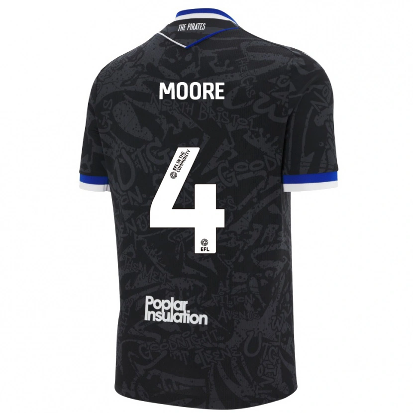 Danxen Børn Taylor Moore #4 Sort Hvid Udebane Spillertrøjer 2025/26 Trøje T-Shirt