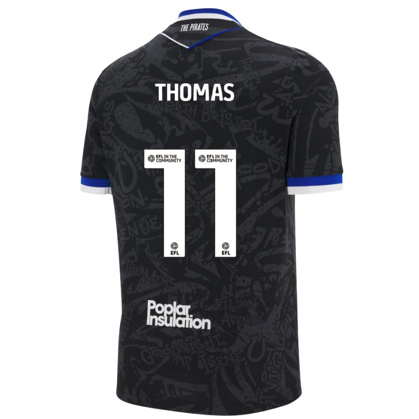Danxen Børn Luke Thomas #11 Sort Hvid Udebane Spillertrøjer 2025/26 Trøje T-Shirt