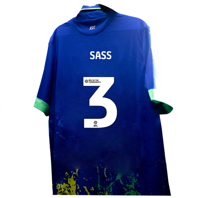 Danxen Børn Freddie Sass #3 Blå Gul Udebane Spillertrøjer 2025/26 Trøje T-Shirt