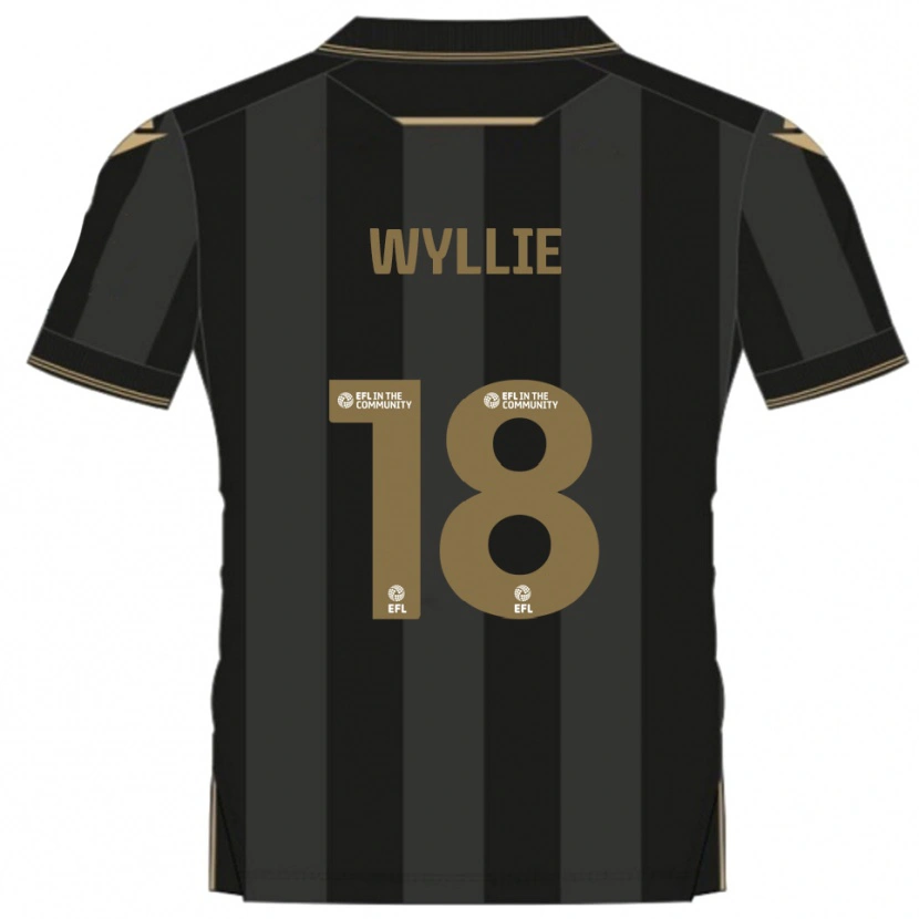 Danxen Børn Marcus Wyllie #18 Sort Guld Udebane Spillertrøjer 2025/26 Trøje T-Shirt