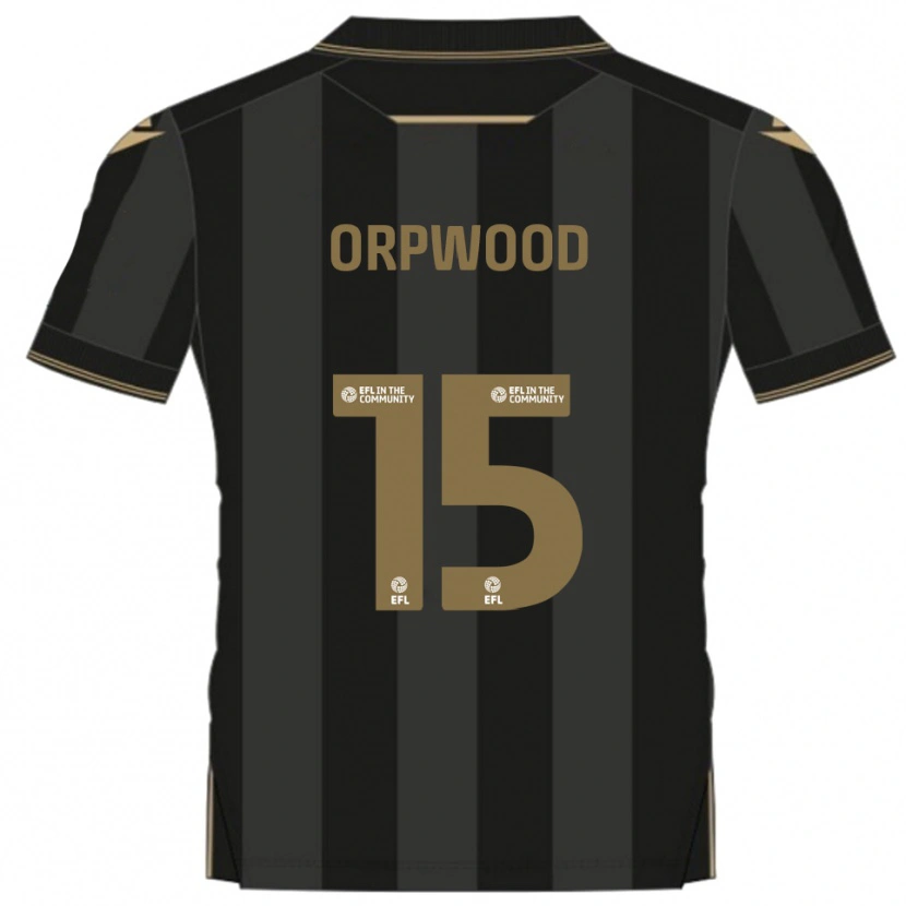 Danxen Børn Jo Orpwood #15 Sort Guld Udebane Spillertrøjer 2025/26 Trøje T-Shirt