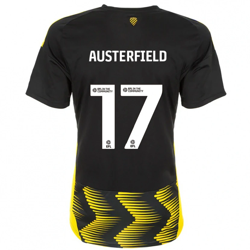 Danxen Børn Josh Austerfield #17 Sort Gul Udebane Spillertrøjer 2025/26 Trøje T-Shirt
