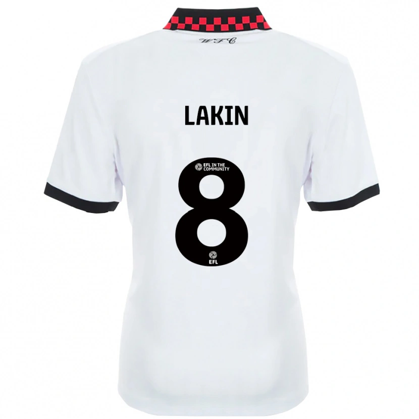 Danxen Børn Charlie Lakin #8 Hvid Sort Udebane Spillertrøjer 2025/26 Trøje T-Shirt