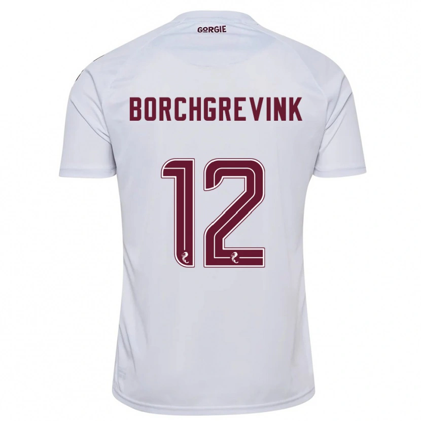 Danxen Børn Christian Borchgrevink #12 Hvid Burgunder Udebane Spillertrøjer 2025/26 Trøje T-Shirt