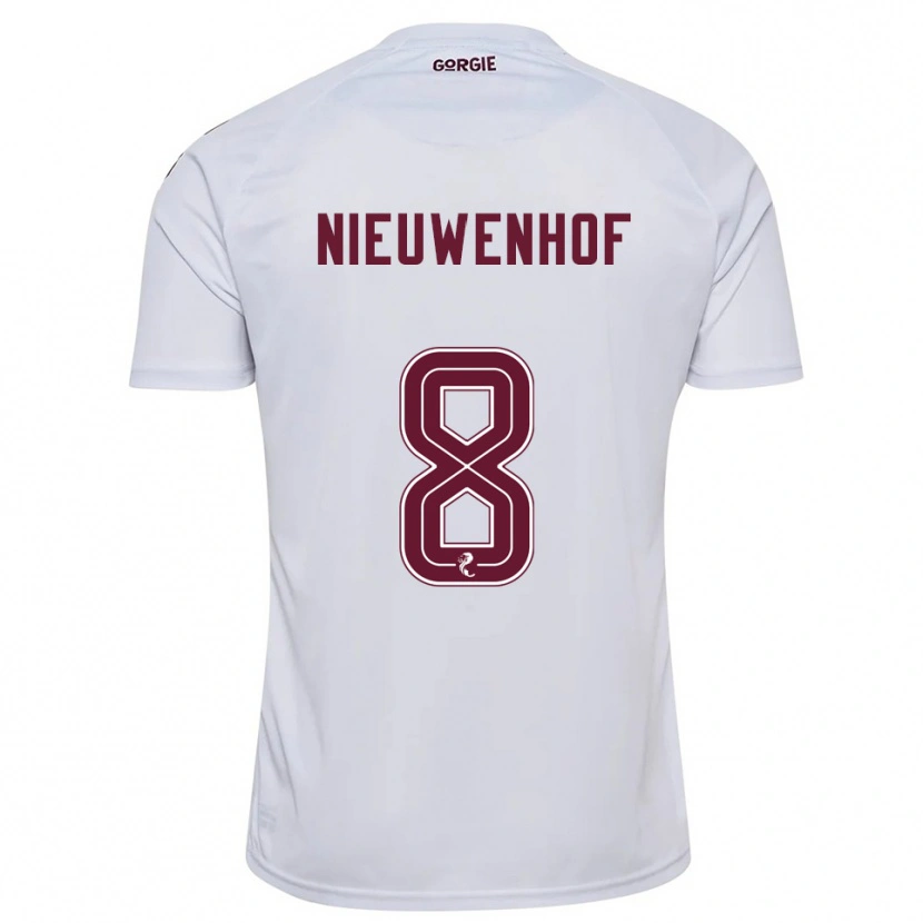 Danxen Børn Calem Nieuwenhof #8 Hvid Burgunder Udebane Spillertrøjer 2025/26 Trøje T-Shirt