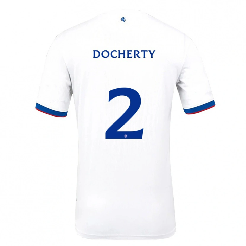 Danxen Børn Nicola Docherty #2 Hvid Rød Blå Udebane Spillertrøjer 2025/26 Trøje T-Shirt