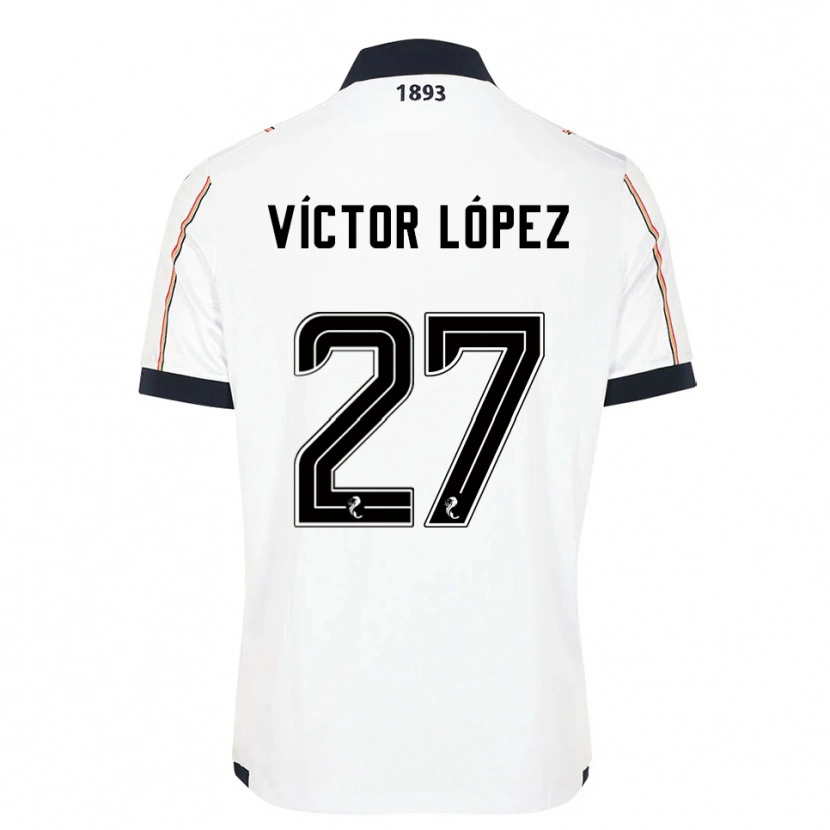 Danxen Børn Víctor López #27 Hvid Marineblå Rød Udebane Spillertrøjer 2025/26 Trøje T-Shirt