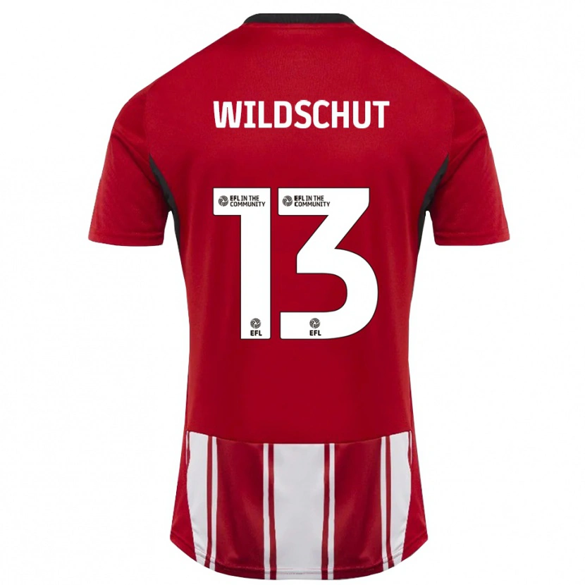 Danxen Mænd Yanic Wildschut #13 Rød Hvid Sort Hjemmebane Spillertrøjer 2025/26 Trøje T-Shirt