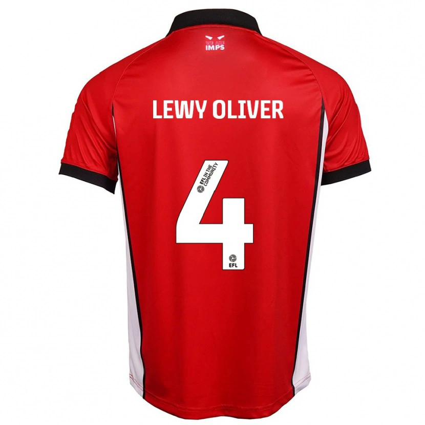 Danxen Mænd Lewy Oliver #4 Rød Hvid Hjemmebane Spillertrøjer 2025/26 Trøje T-Shirt