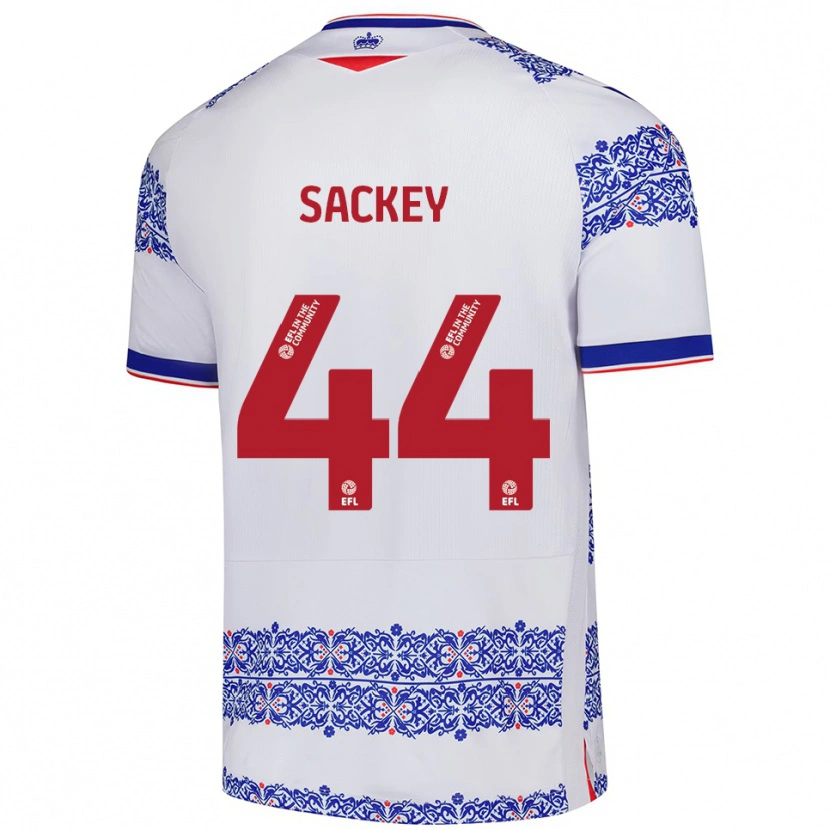 Danxen Mænd Tyler Sackey #44 Hvid Blå Hjemmebane Spillertrøjer 2025/26 Trøje T-Shirt