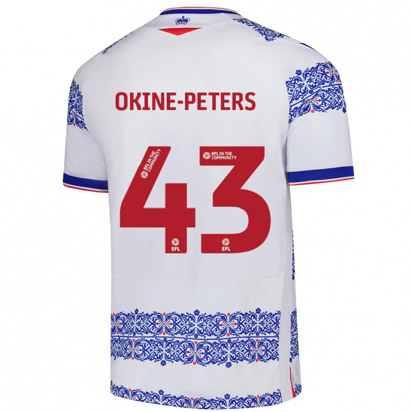 Danxen Mænd Jeremiah Okine-Peters #43 Hvid Blå Hjemmebane Spillertrøjer 2025/26 Trøje T-Shirt