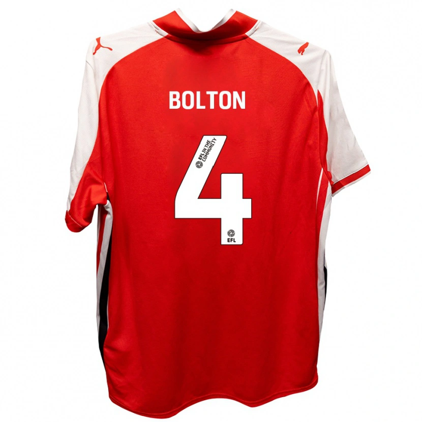 Danxen Mænd James Bolton #4 Rød Hvid Hjemmebane Spillertrøjer 2025/26 Trøje T-Shirt