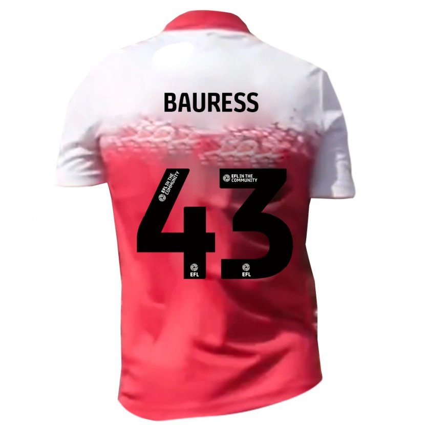 Danxen Mænd Joe Bauress #43 Rød Hvid Hjemmebane Spillertrøjer 2025/26 Trøje T-Shirt