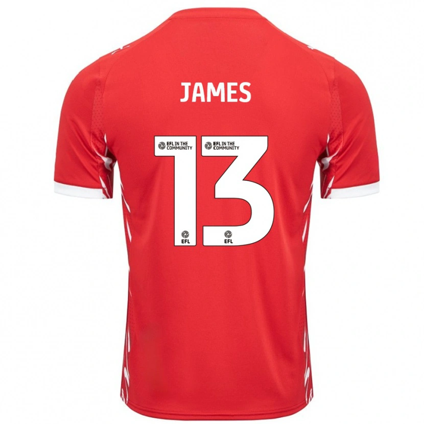 Danxen Mænd Dominic James #13 Rød Hvid Hjemmebane Spillertrøjer 2025/26 Trøje T-Shirt