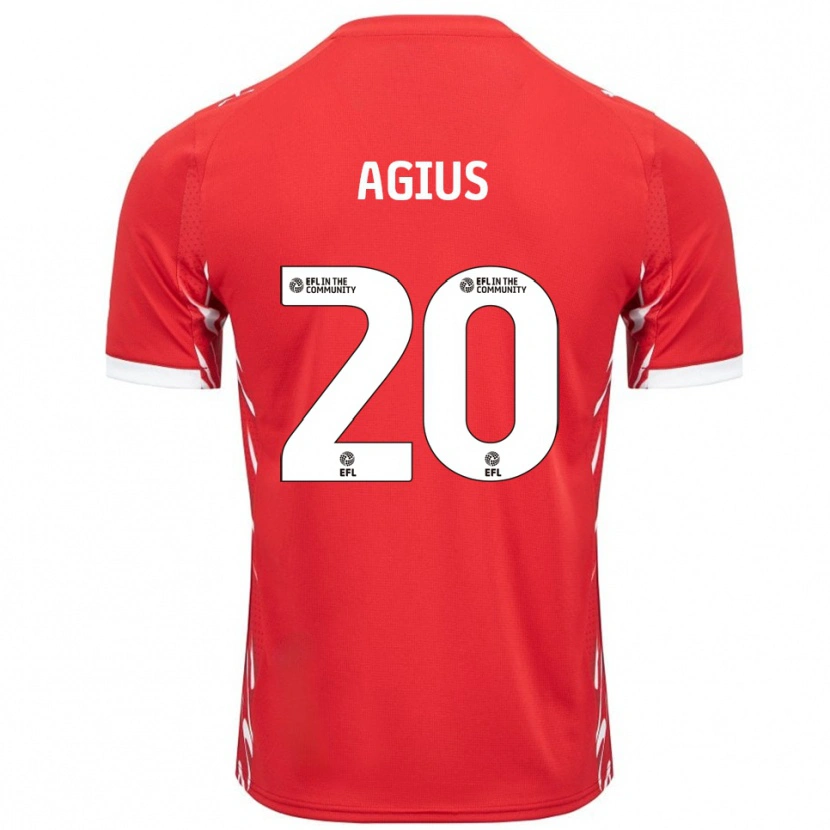 Danxen Mænd Calum Agius #20 Rød Hvid Hjemmebane Spillertrøjer 2025/26 Trøje T-Shirt