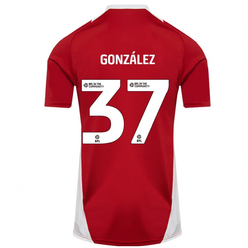 Danxen Mænd Dani González #37 Rød Hvid Guld Hjemmebane Spillertrøjer 2025/26 Trøje T-Shirt