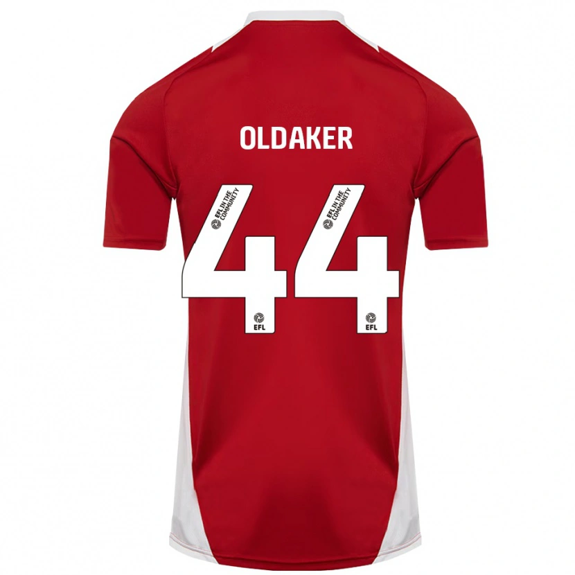 Danxen Mænd Darren Oldaker #44 Rød Hvid Guld Hjemmebane Spillertrøjer 2025/26 Trøje T-Shirt