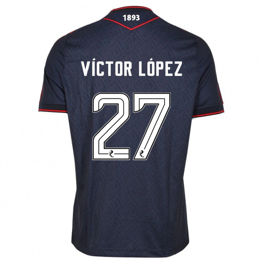 Danxen Mænd Víctor López #27 Marineblå Hvid Hjemmebane Spillertrøjer 2025/26 Trøje T-Shirt