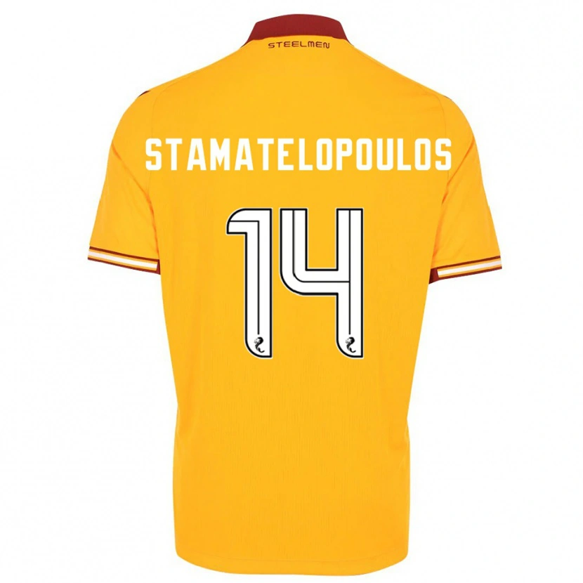 Danxen Mænd Apostolos Stamatelopoulos #14 Gul Burgunder Hjemmebane Spillertrøjer 2025/26 Trøje T-Shirt