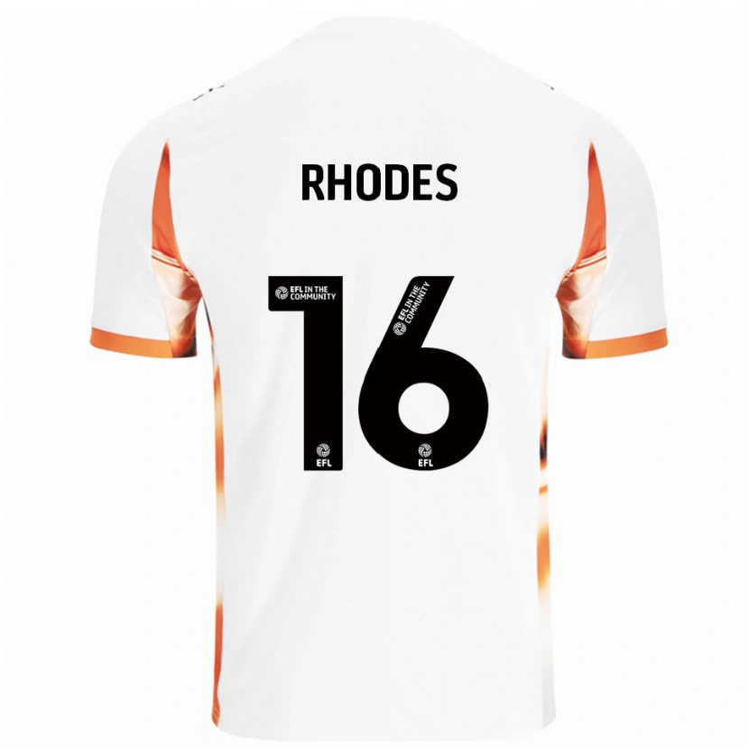 Danxen Mænd Jordan Rhodes #16 Hvid Orange Sort Udebane Spillertrøjer 2025/26 Trøje T-Shirt
