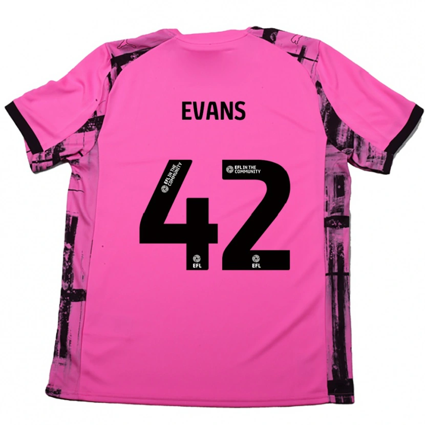 Danxen Mænd Oliver Evans #42 Rose Rød Sort Udebane Spillertrøjer 2025/26 Trøje T-Shirt
